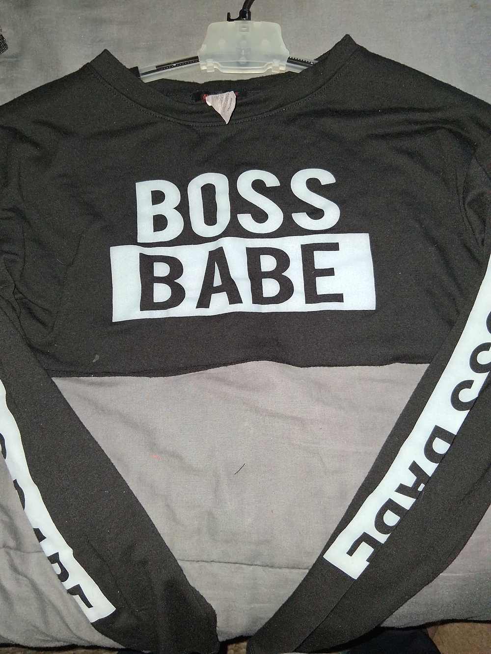 Boss Babe Black Crewneck Sweater with Gray Colorblock